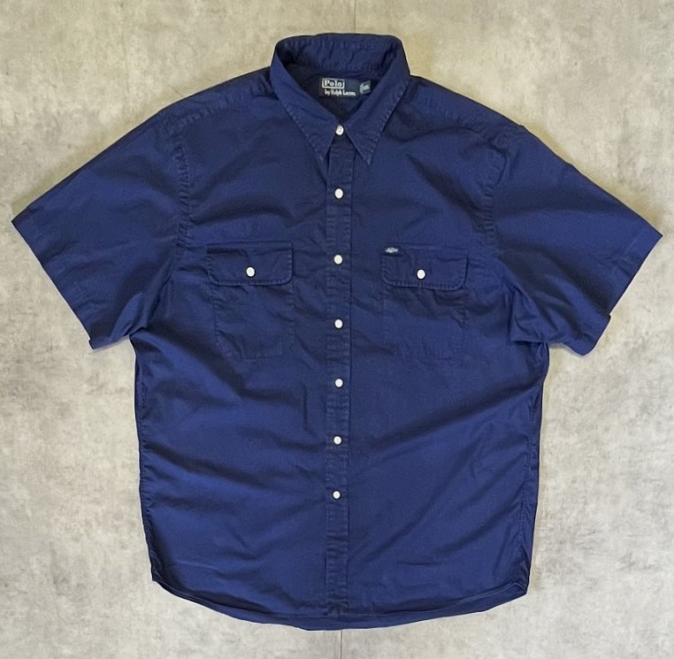 画像1: 90'S RALPH LAUREN ポプリン 半袖 シャツ ネイビー (VINTAGE)