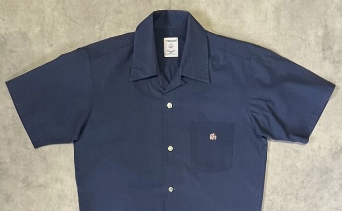 画像: 70'S MANHATTAN 半袖 オープンカラーシャツ ネイビー (VINTAGE)