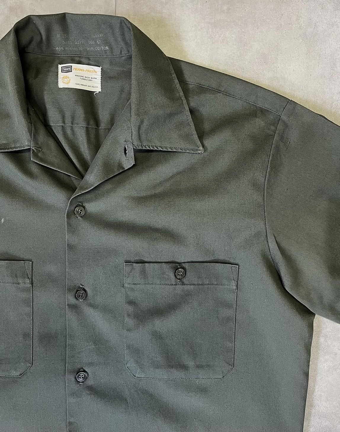 画像: 70'S SEARS "PERMA-PREST" 半袖 ワークシャツ オリーブ (VINTAGE)
