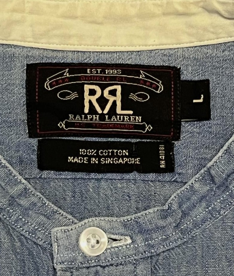 画像2: 90'S RRL 初期 三ツ星タグ シャンブレー マチ付き バンドカラーシャツ ブルー (VINTAGE)