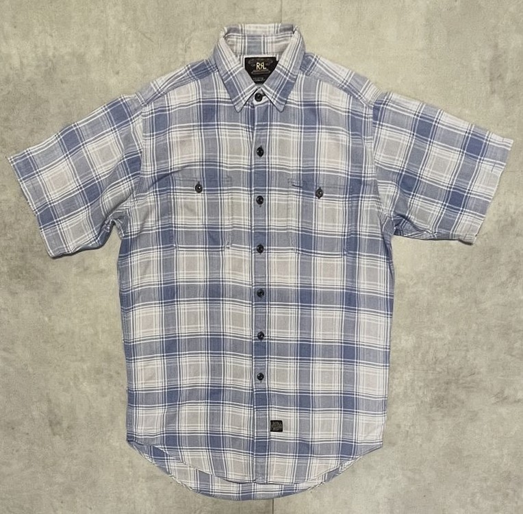 画像1: 90'S RRL 三ツ星タグ ライトフランネル 半袖 ワークシャツ チェック柄 (VINTAGE)