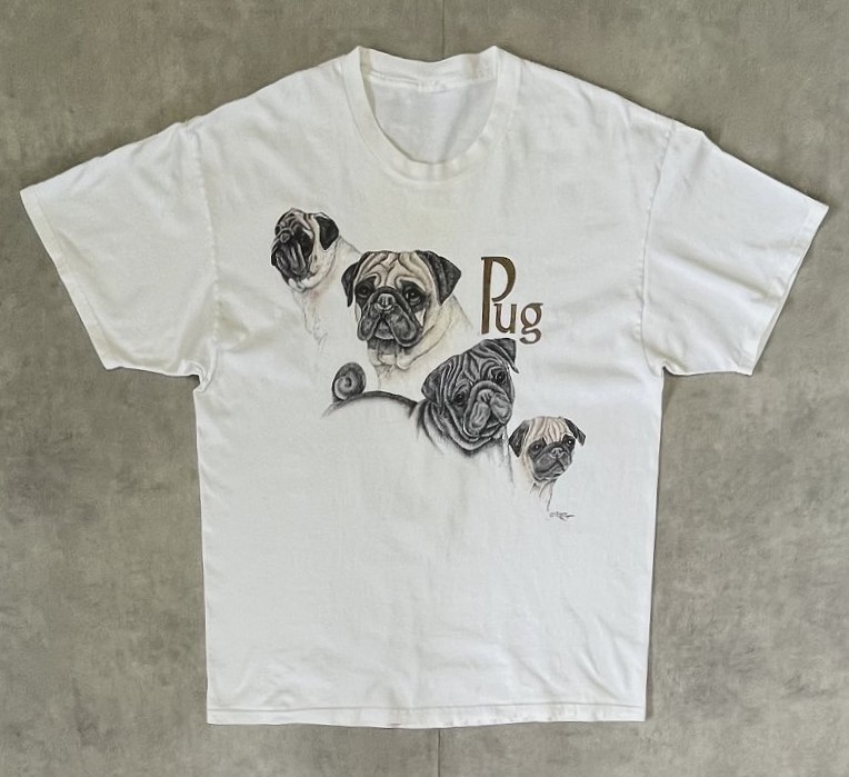 画像1: 90'S LAURA ROGERS "PUG" 半袖 Tシャツ ホワイト (VINTAGE)