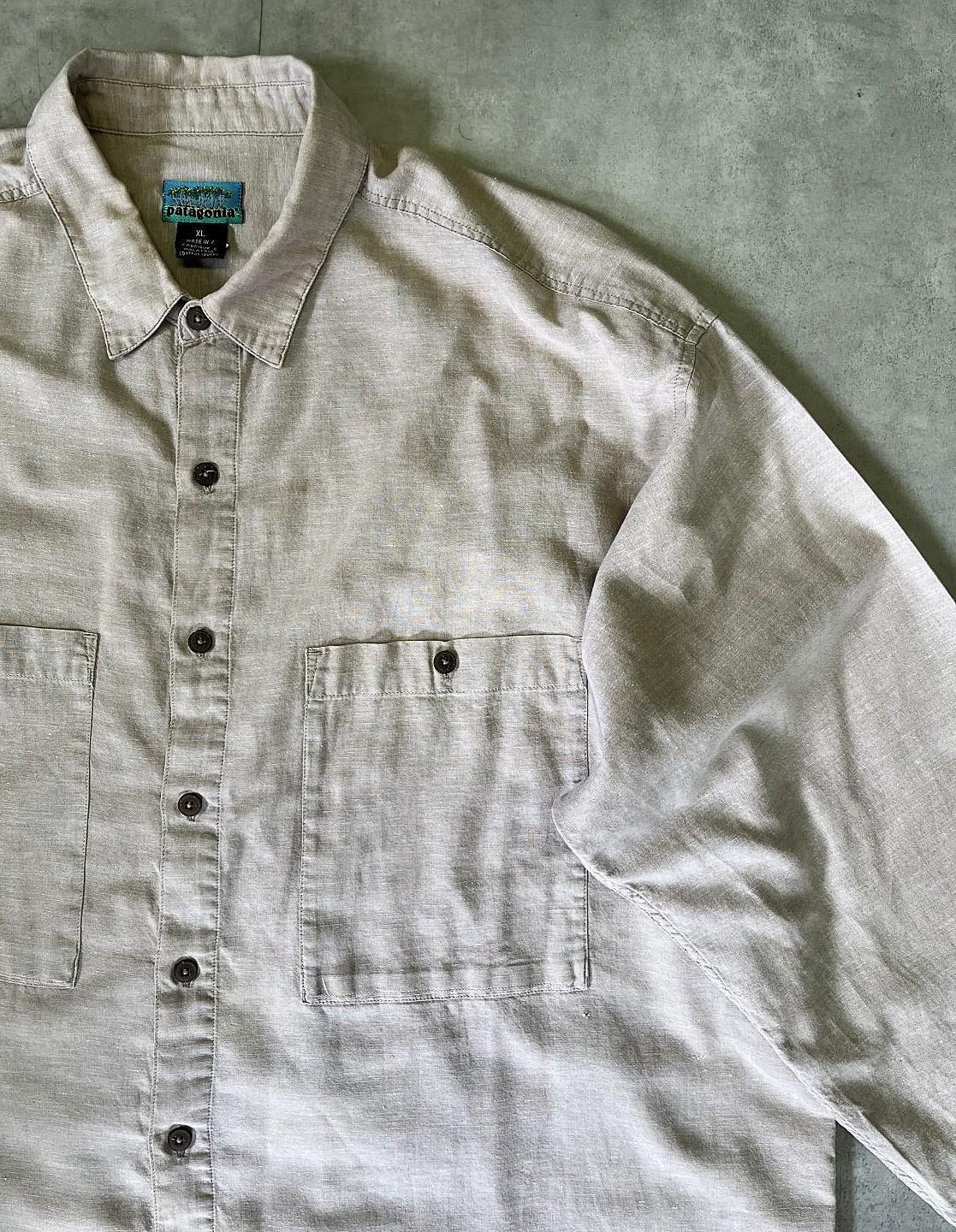 画像: 90'S PATAGONIA "ヤシの木タグ" マチ付きポケット 長袖 シャツ ベージュ (VINTAGE)