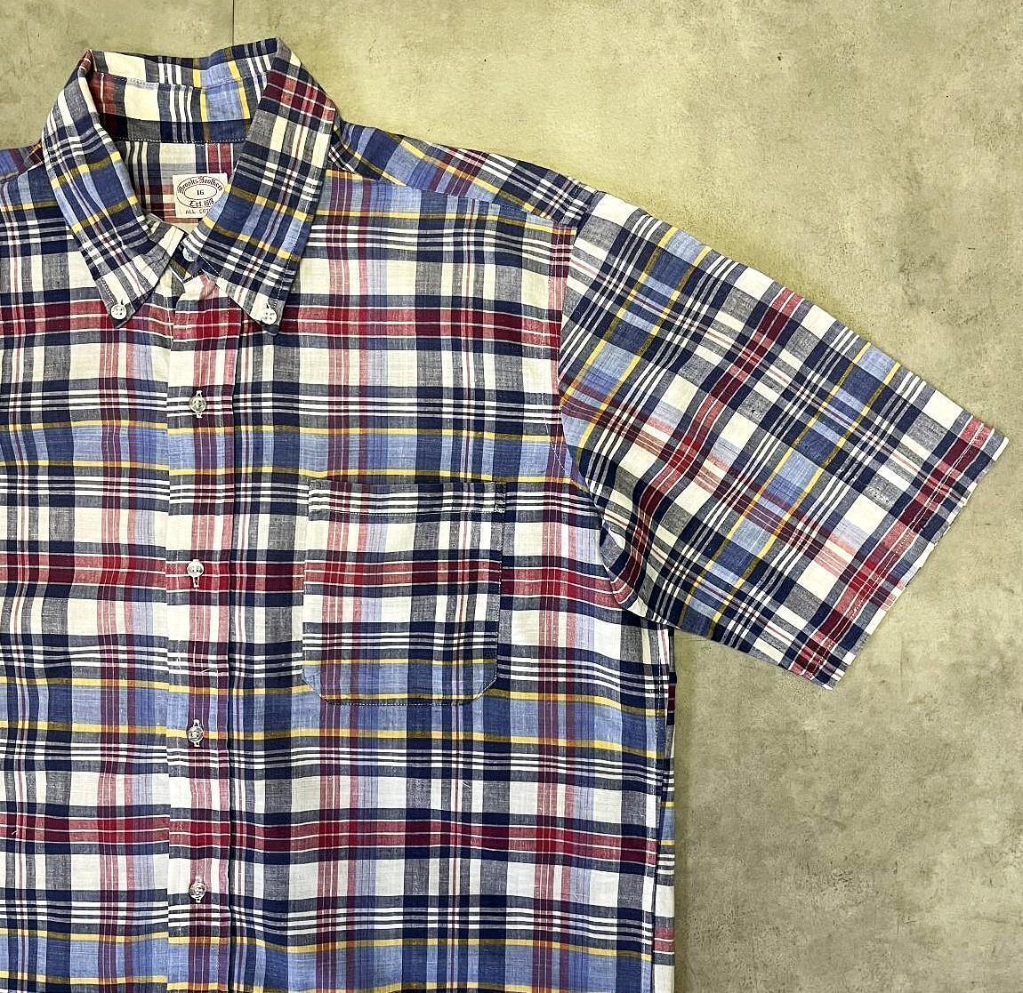画像3: 70'S BROOKS BROTHERS 6ボタン 半袖 マドラスチェック BDシャツ (VINTAGE)