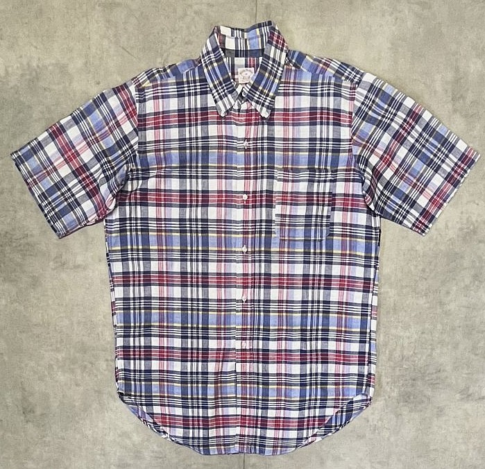 画像1: 70'S BROOKS BROTHERS 6ボタン 半袖 マドラスチェック BDシャツ (VINTAGE)