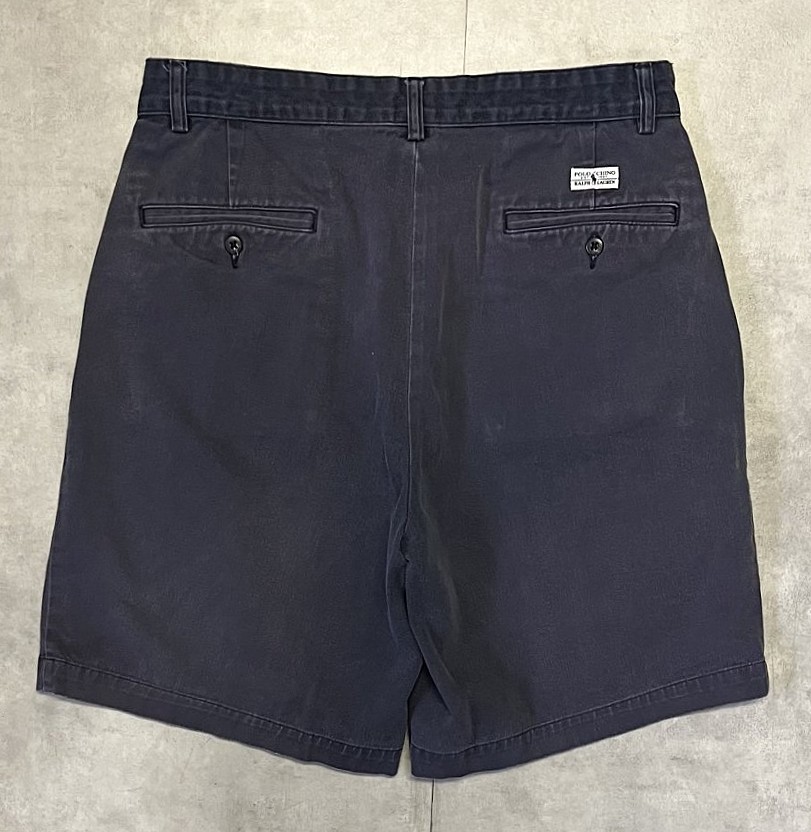 画像4: 90'S RALPH LAUREN "TYLER SHORT" ツープリーツ チノショーツ フェードネイビー (VINTAGE)