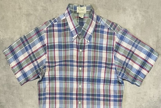 画像: 70'S LL Bean TMタグ コットン 半袖 マドラスチェック BDシャツ インド製 (VINTAGE)