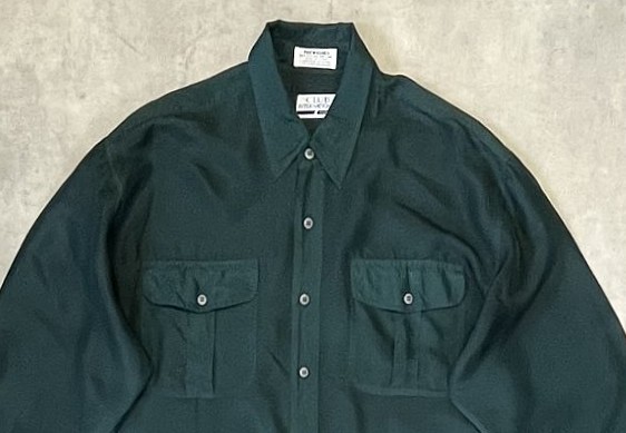 画像: CLUB INTERNATIONAL シルク100% 長袖 シャツ ダークグリーン (VINTAGE)