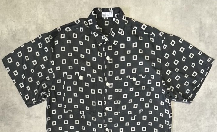 画像: AVANTI シルク100% 半袖 シャツ チャコール/ホワイト 総柄 (VINTAGE)