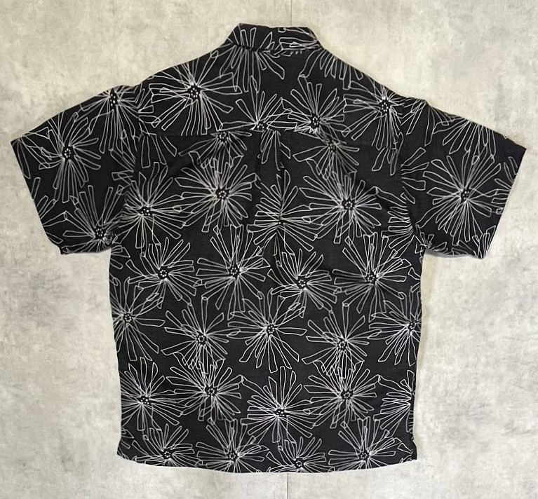 画像4: 90'S PERRY ELLIS シルク/リネン 半袖 シャツ ブラック/ホワイト 総柄 (VINTAGE)