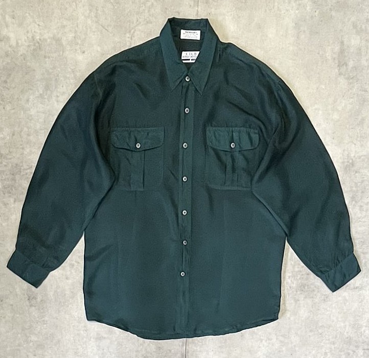 画像1: CLUB INTERNATIONAL シルク100% 長袖 シャツ ダークグリーン (VINTAGE)