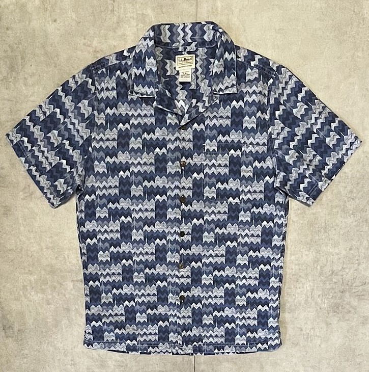 画像1: 00'S LL Bean コットン 半袖 オープンカラーシャツ 総柄 (VINTAGE)