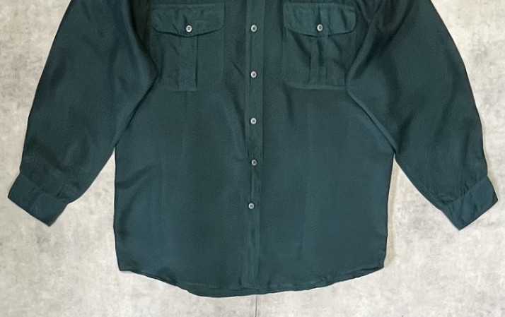 画像: CLUB INTERNATIONAL シルク100% 長袖 シャツ ダークグリーン (VINTAGE)