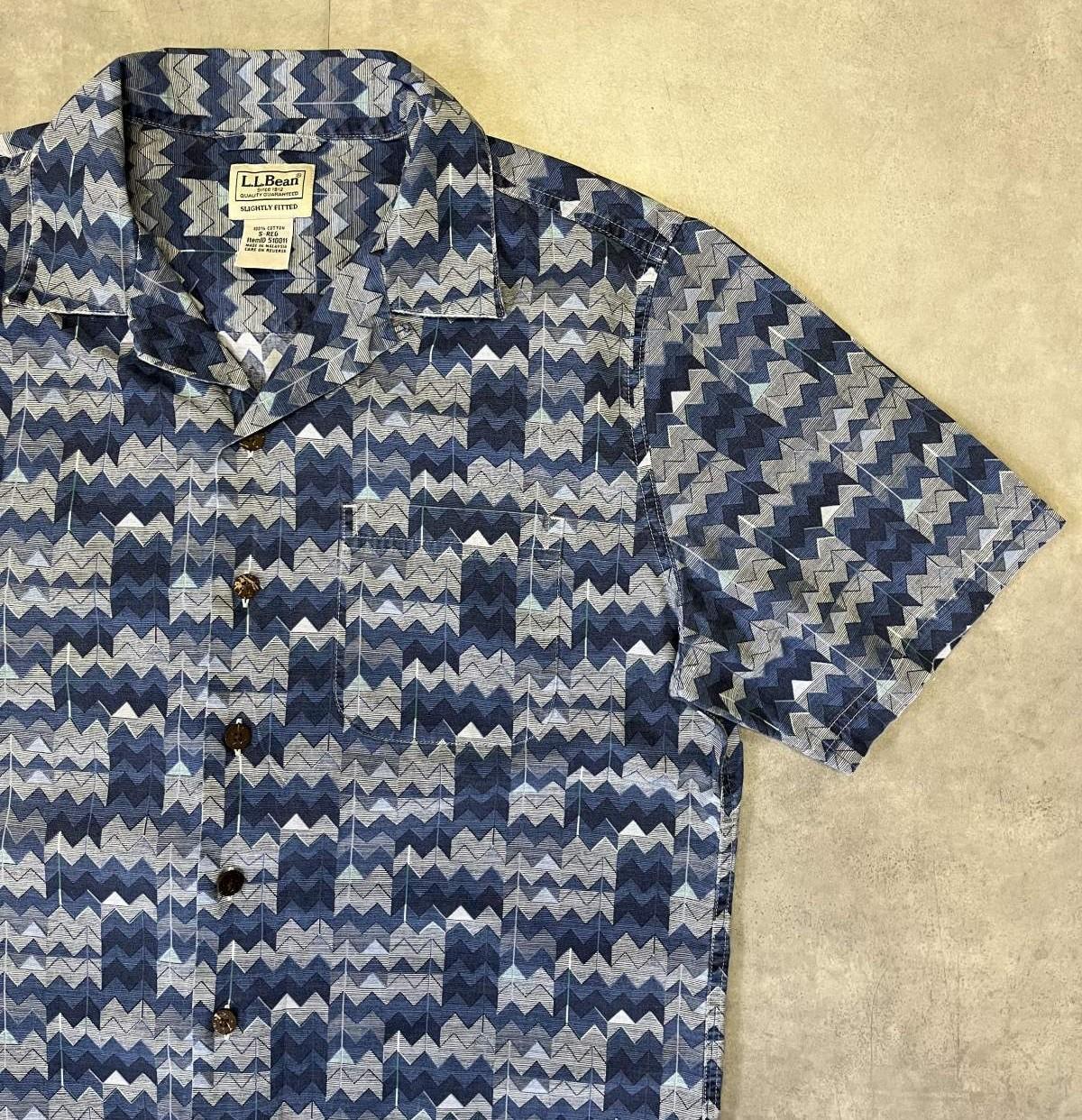 画像3: 00'S LL Bean コットン 半袖 オープンカラーシャツ 総柄 (VINTAGE)