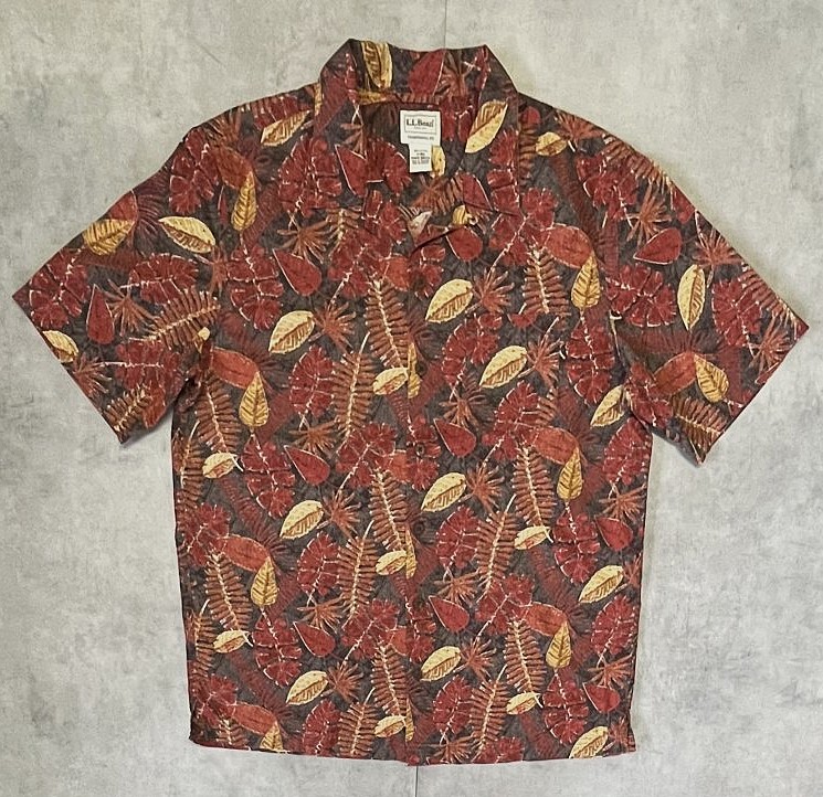 画像1: 00'S LL Bean コットン 半袖 オープンカラーシャツ 総柄 (VINTAGE)