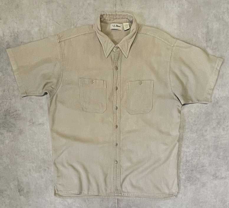 画像1: 90'S LL Bean "COOL WEAVE" コットン 半袖 ボックスシャツ ベージュ USA製 (VINTAGE)