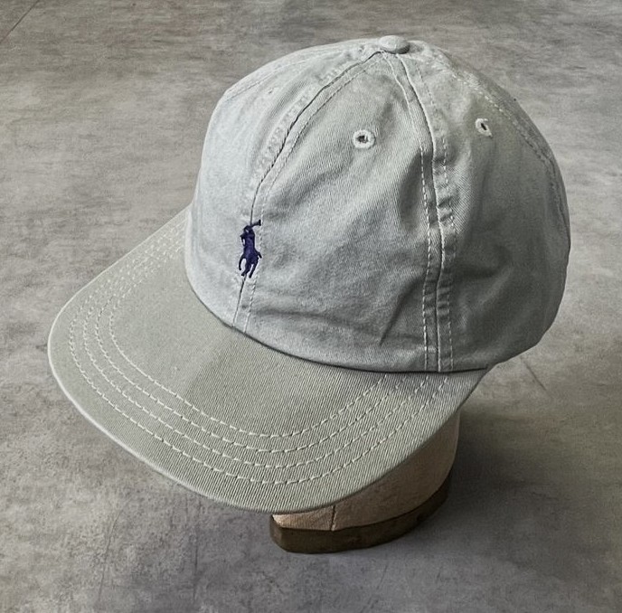 画像1: 90'S RALPH LAUREN ロゴ刺繍 ベースボールキャップ カーキ USA製 (VINTAGE)