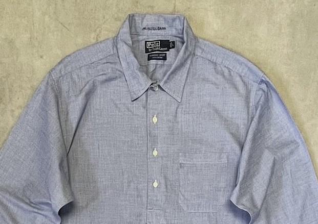画像: 90'S RALPH LAUREN "CLARENCE SPORT" 刷毛目ポプリン 長袖 プルオーバーボックスシャツ ブルー (VINTAGE)