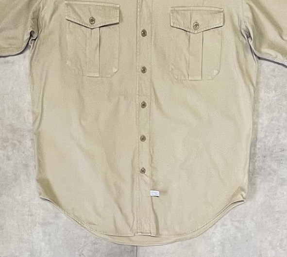画像: 90'S RALPH LAUREN ノーカラー Vネック 半袖 サファリシャツ ベージュ (VINTAGE)