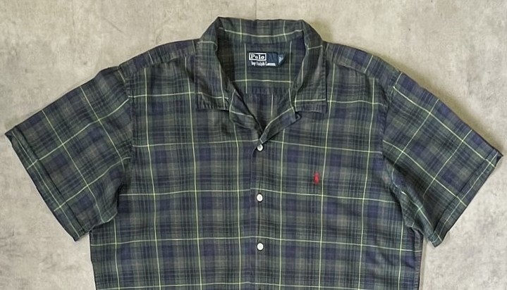 画像: 90'S RALPH LAUREN コットン 半袖 オープンカラーシャツ チェック柄 (VINTAGE)