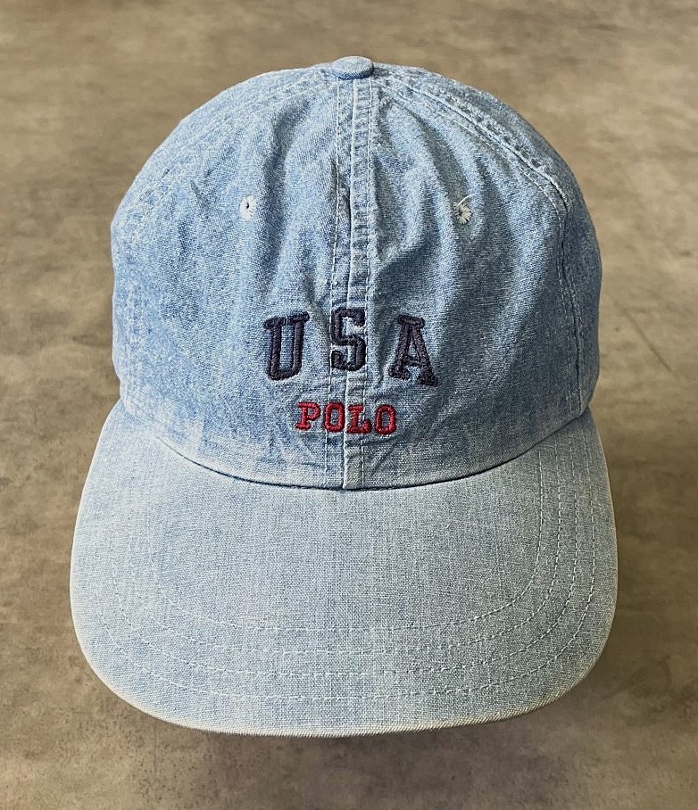 画像2: 90'S RALPH LAUREN POLO SPORT "USA POLO" シャンブレー ベースボールキャップ ブルー USA製 (VINTAGE)