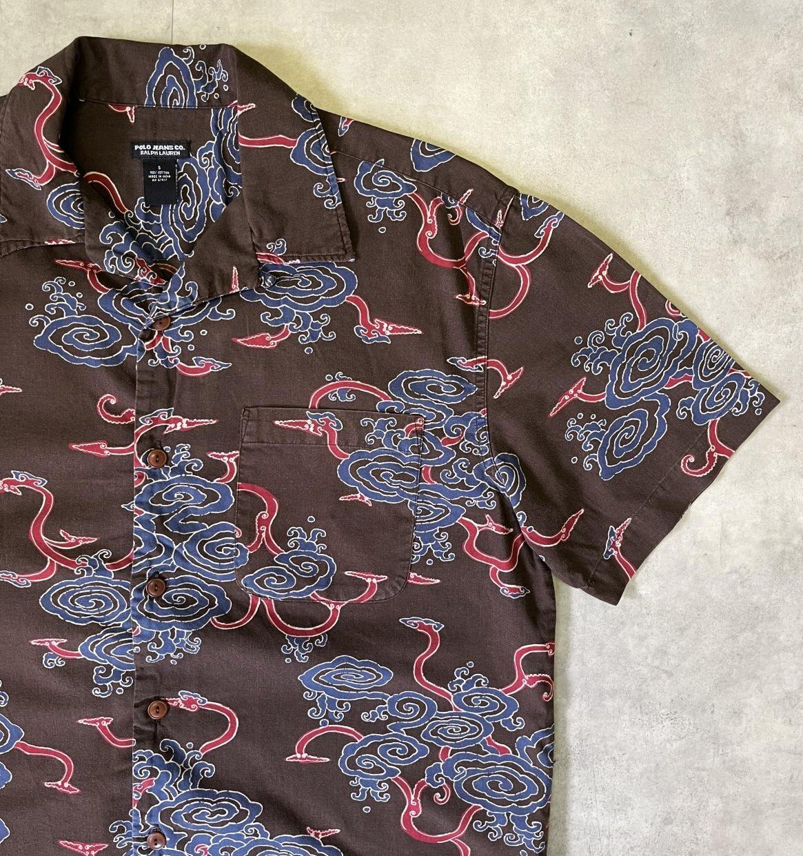 画像: RALPH LAUREN "POLO JEANS" コットン 半袖 オープンカラーシャツ ブラウン/総柄 (VINTAGE)