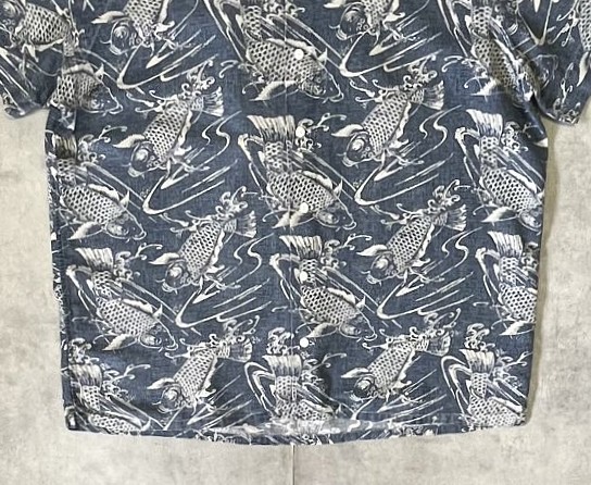 画像: 90'S RALPH LAUREN リネン/コットン 半袖 オープンカラーシャツ インディゴ/鯉柄 (VINTAGE)