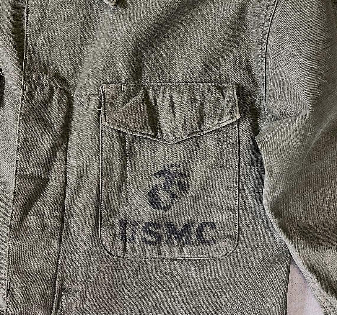 画像: 50'S アメリカ軍 USMC "P-58" ステンシル入り コットンサテン ユーティリティシャツ (VINTAGE)