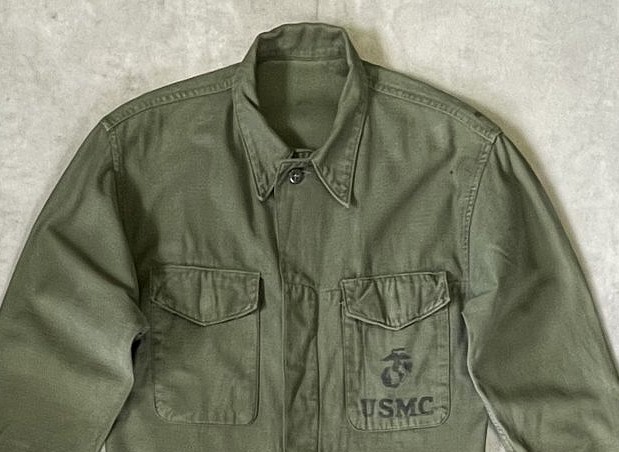 画像: 50'S アメリカ軍 USMC "P-58" ステンシル入り コットンサテン ユーティリティシャツ (VINTAGE)