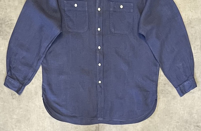 画像: 90'S RALPH LAUREN チンスト＆マチ付き リネンシャツ ダークブルー (VINTAGE)
