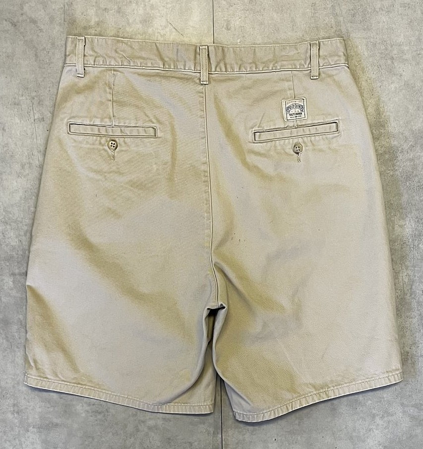 画像5: 90'S RALPH LAUREN "ボックスロゴ" ツープリーツ チノショーツ ベージュ TALONジップ USA製 (VINTAGE)