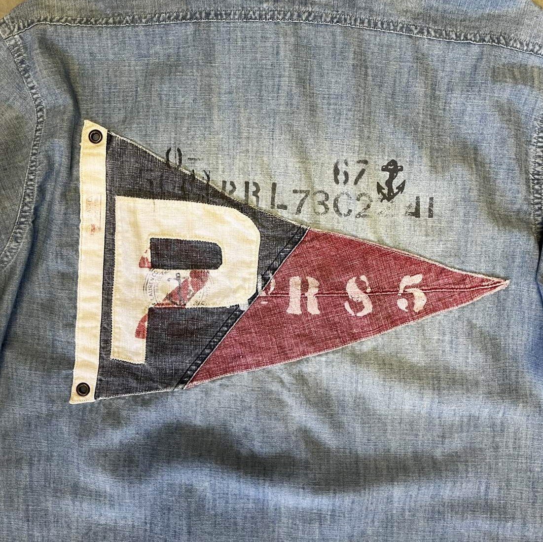 画像8: 90'S RALPH LAUREN 猫目メタルボタン チンスト＆マチ付き シャンブレーシャツ ブルー (VINTAGE)