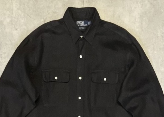 画像: 90'S RALPH LAUREN "WHITFIELD" ロゴ無し フラップポケット リネンシャツ ブラック (MINT CONDITION)