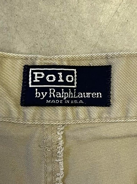 画像2: 90'S RALPH LAUREN "ボックスロゴ" ツープリーツ チノショーツ ベージュ TALONジップ USA製 (VINTAGE)