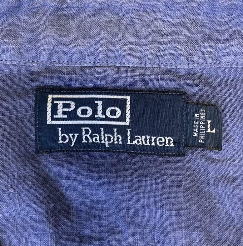画像2: 90'S RALPH LAUREN チンスト＆マチ付き リネンシャツ ダークブルー (VINTAGE)
