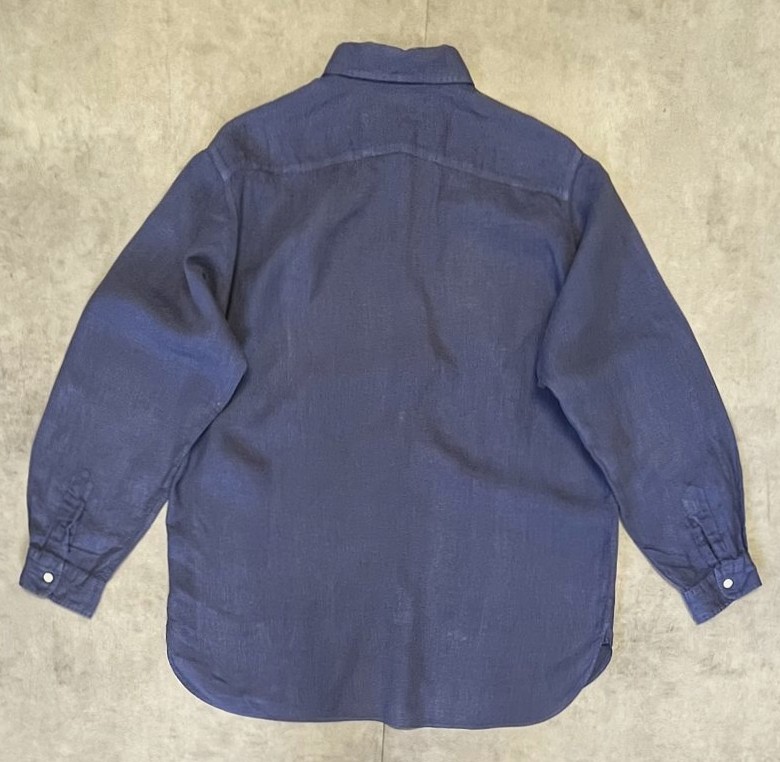 画像5: 90'S RALPH LAUREN チンスト＆マチ付き リネンシャツ ダークブルー (VINTAGE)