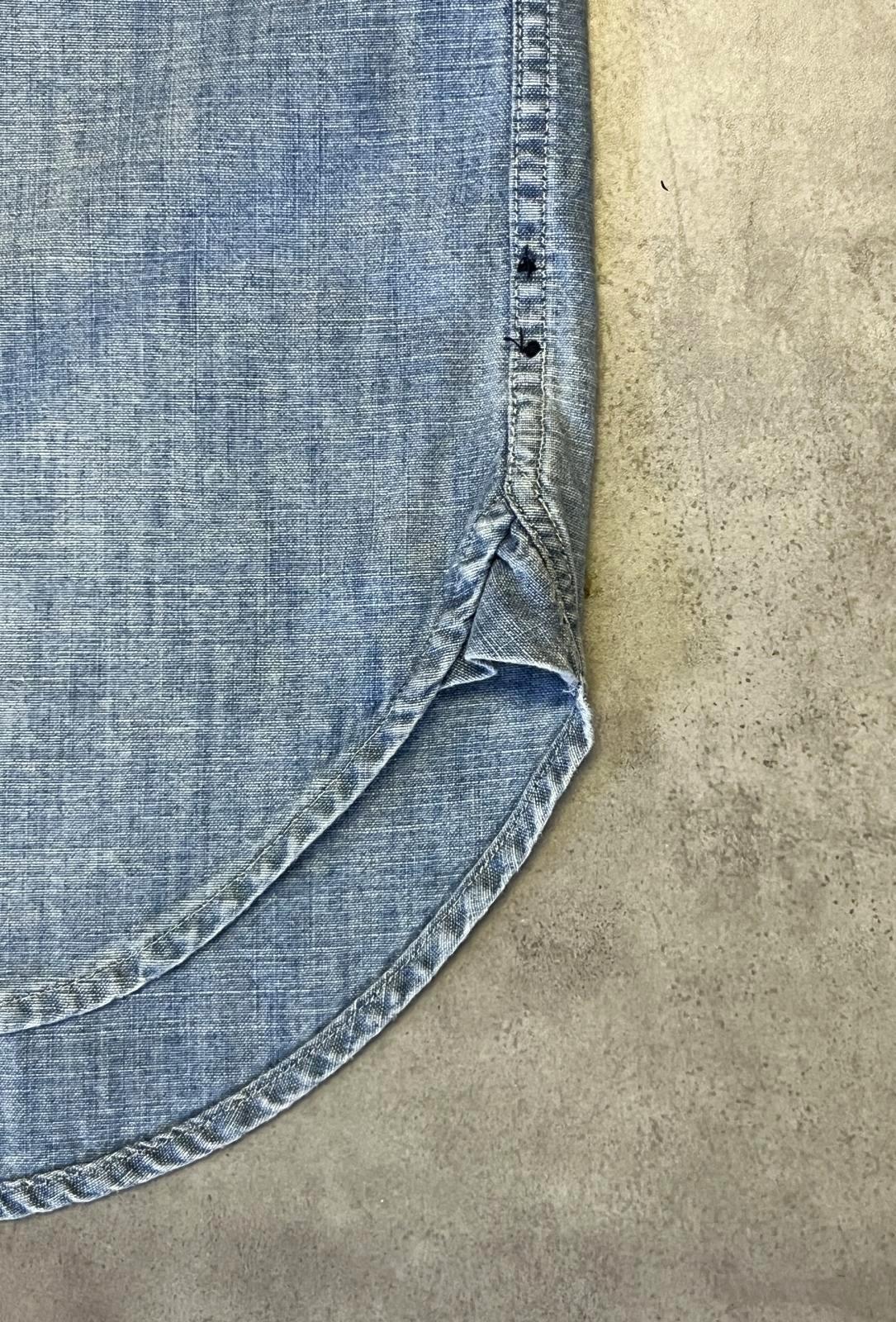 画像6: 90'S RALPH LAUREN 猫目メタルボタン チンスト＆マチ付き シャンブレーシャツ ブルー (VINTAGE)