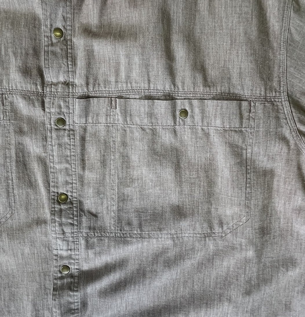 画像: 90'S PATAGONIA  スナップボタン 半袖 シャンブレーシャツ ライトブラウン 香港製 (VINTAGE)