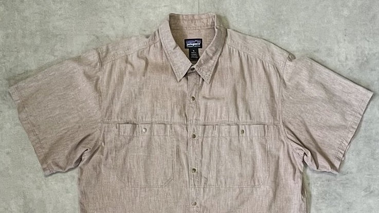 画像: 90'S PATAGONIA  スナップボタン 半袖 シャンブレーシャツ ライトブラウン 香港製 (VINTAGE)