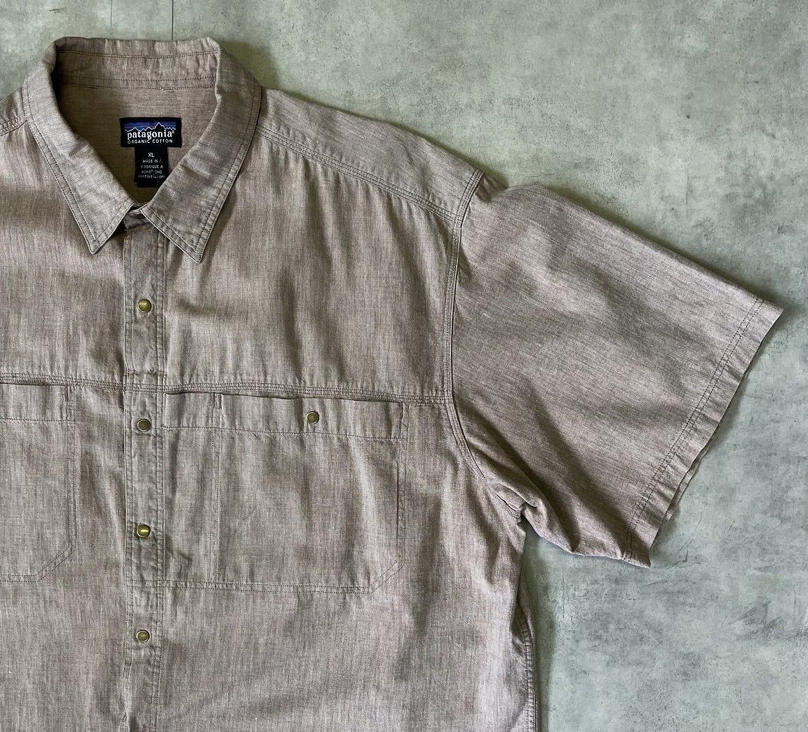 画像3: 90'S PATAGONIA  スナップボタン 半袖 シャンブレーシャツ ライトブラウン 香港製 (VINTAGE)