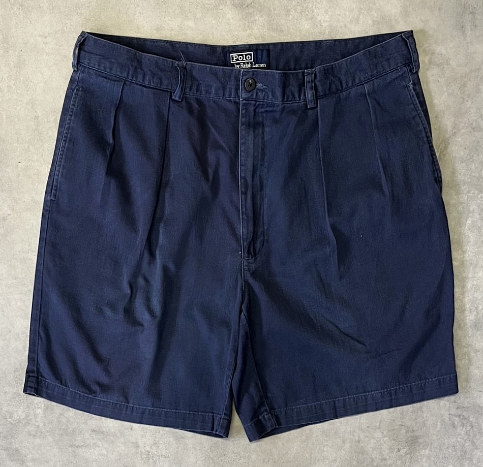 画像1: 90'S RALPH LAUREN ツープリーツ チノショーツ ネイビー (VINTAGE)