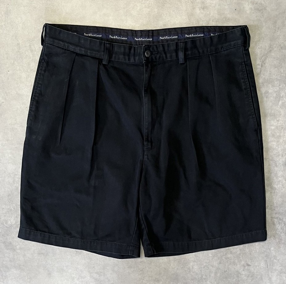 画像1: 90'S RALPH LAUREN "TYLER SHORT" ツープリーツ チノショーツ ブラック (VINTAGE)