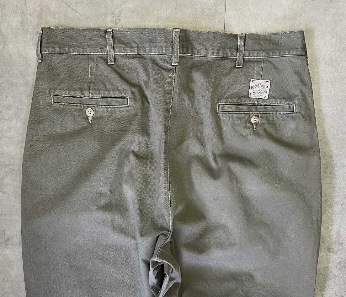 画像: 90'S RALPH LAUREN "ボックスロゴ" ツープリーツ チノパンツ カーキ USA製 (VINTAGE)