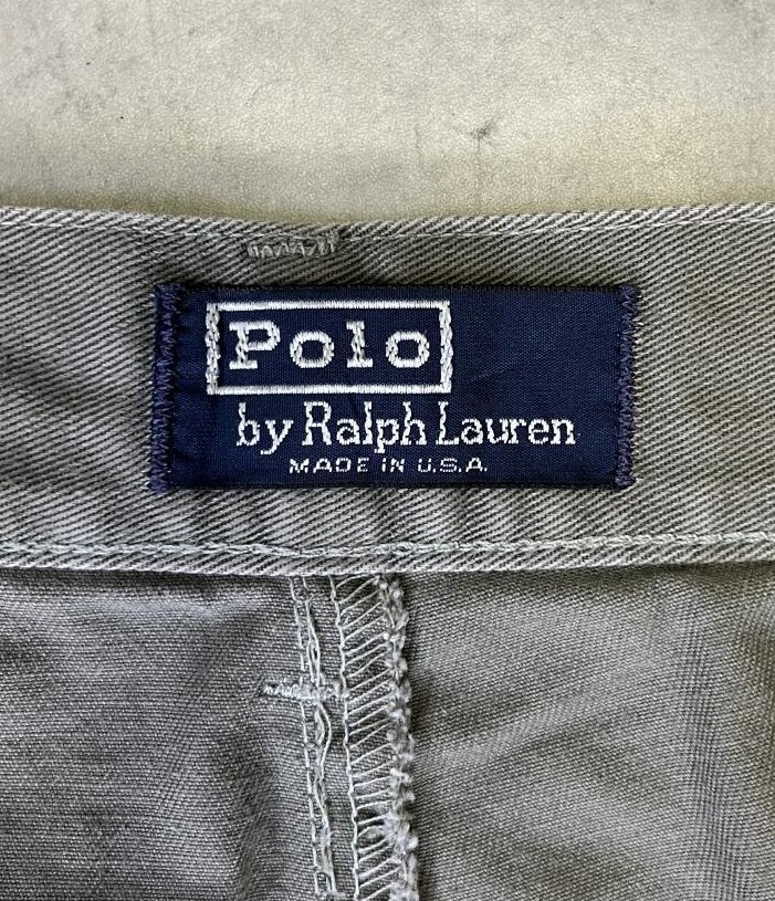 画像2: 90'S RALPH LAUREN "ボックスロゴ" ツープリーツ チノパンツ カーキ USA製 (VINTAGE)