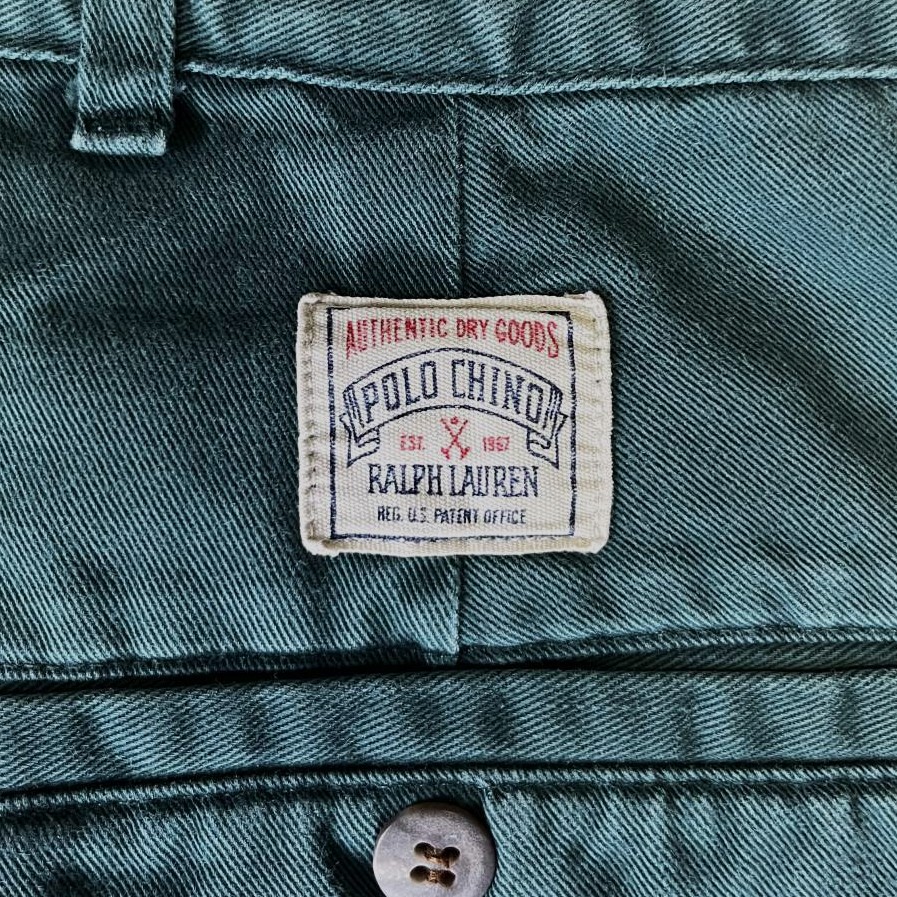 画像4: 90'S RALPH LAUREN "ボックスロゴ" ツープリーツ チノパンツ ダークグリーン USA製 (VINTAGE)