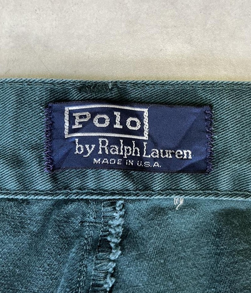 画像2: 90'S RALPH LAUREN "ボックスロゴ" ツープリーツ チノパンツ ダークグリーン USA製 (VINTAGE)