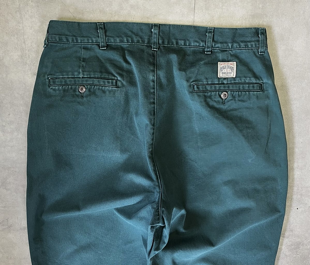 画像: 90'S RALPH LAUREN "ボックスロゴ" ツープリーツ チノパンツ ダークグリーン USA製 (VINTAGE)