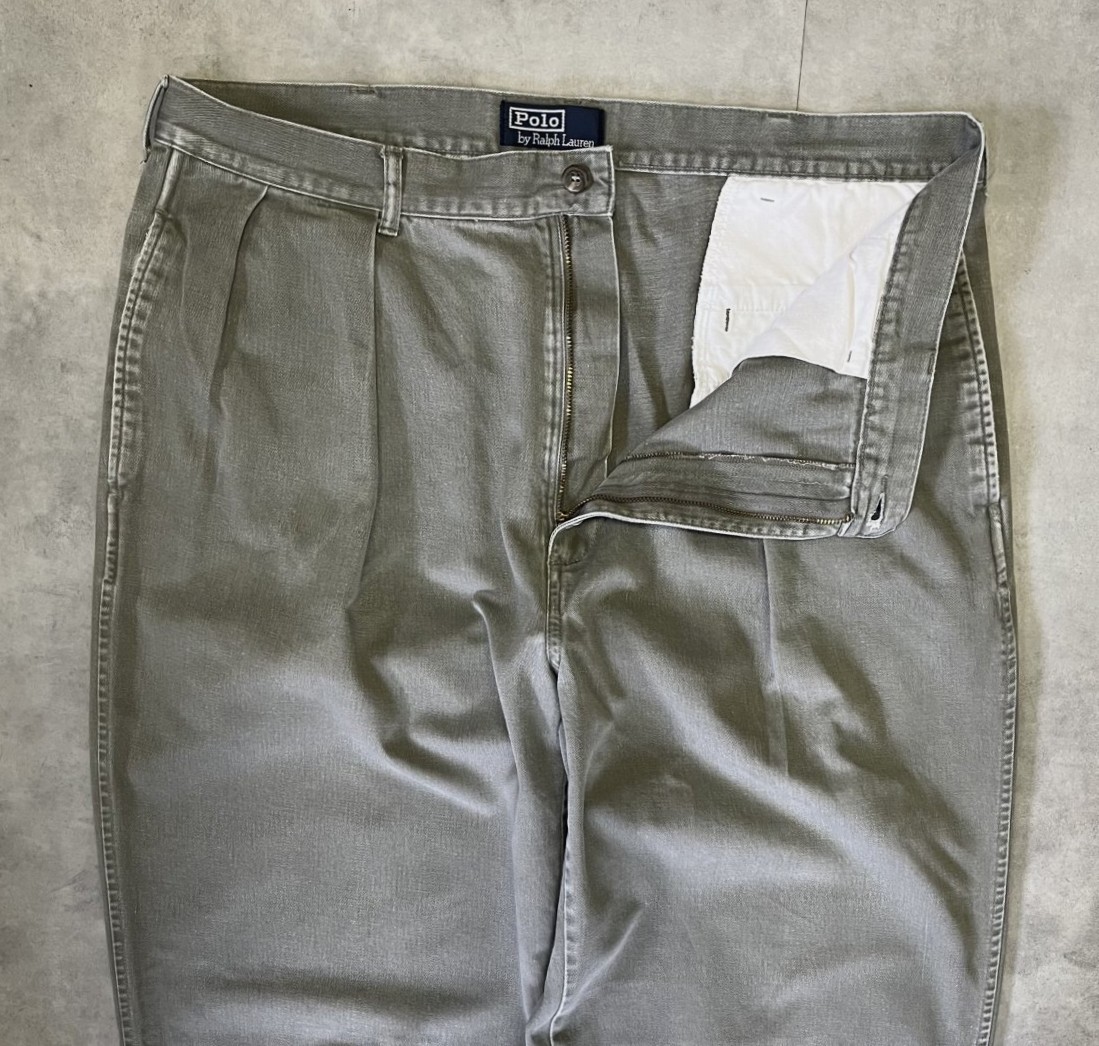 画像: 90'S RALPH LAUREN "ボックスロゴ" ツープリーツ チノパンツ カーキ (VINTAGE)