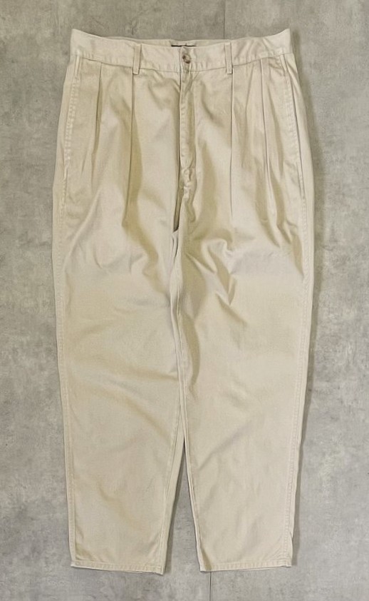 画像1: 90'S RALPH LAUREN "ボックスロゴ" ツープリーツ チノパンツ ベージュ USA製 (VINTAGE)