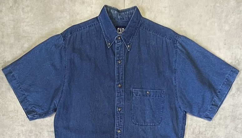 画像: 90'S GAP 旧タグ リネン/コットン 半袖 BDシャツ インディゴ (VINTAGE)